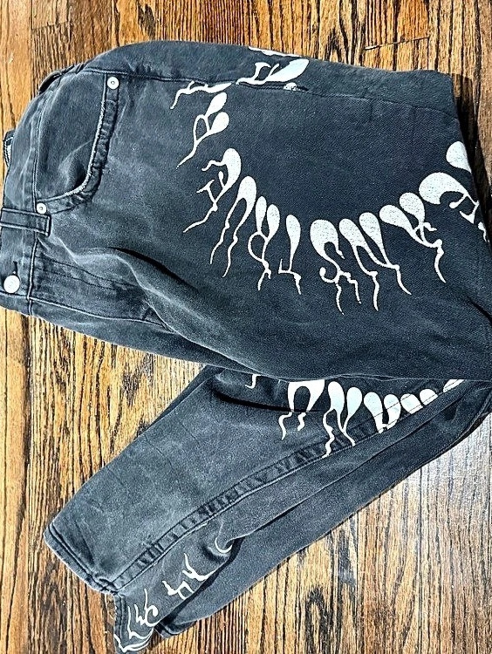 True Religion Rocco Dark Society Flame Spellout Jeans 38 🖤🔥